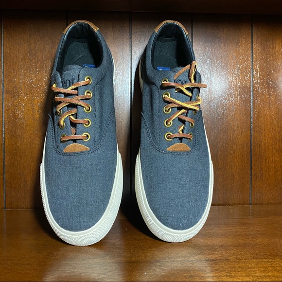 NEW! Polo Ralph Lauren Vito Leather Lace Canvas Shoes Size 8 - Picture 2 of 8